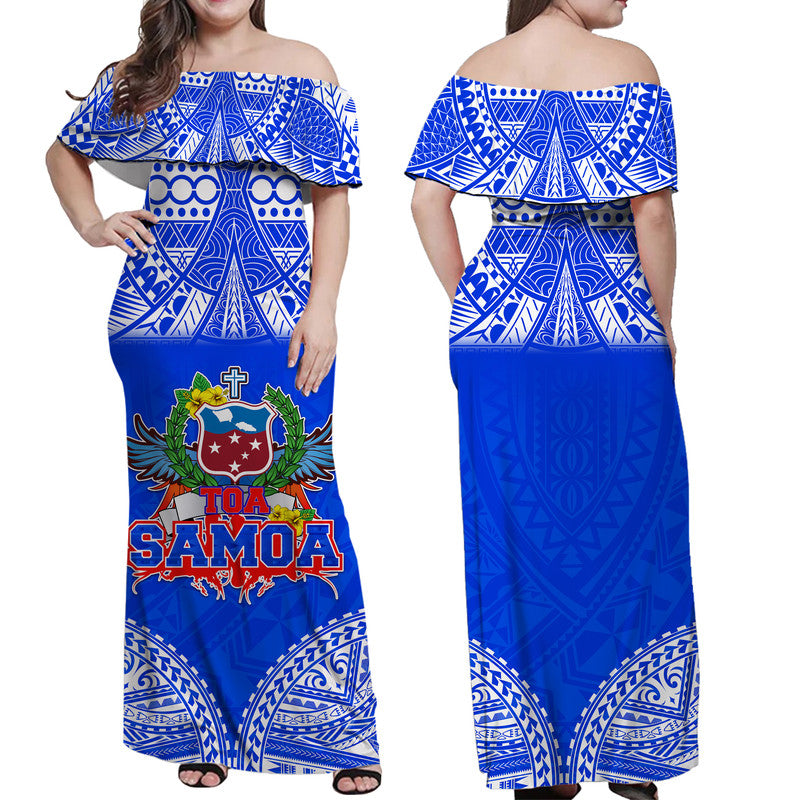 toa-samoa-polynesian-rugby-women-off-shoulder-long-dress-samoan-flag-blue-color