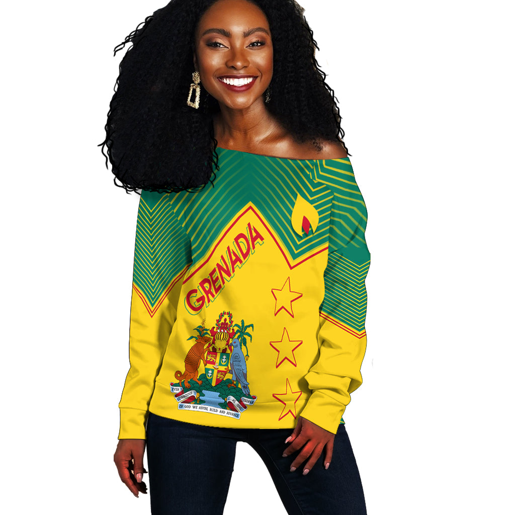 Grenada Independence Day Off Shoulder Sweater Geometric Style - Wonder Print Shop