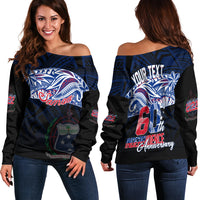Black off-shoulder sweater for women with Samoa graphic and Independence Anniversary print