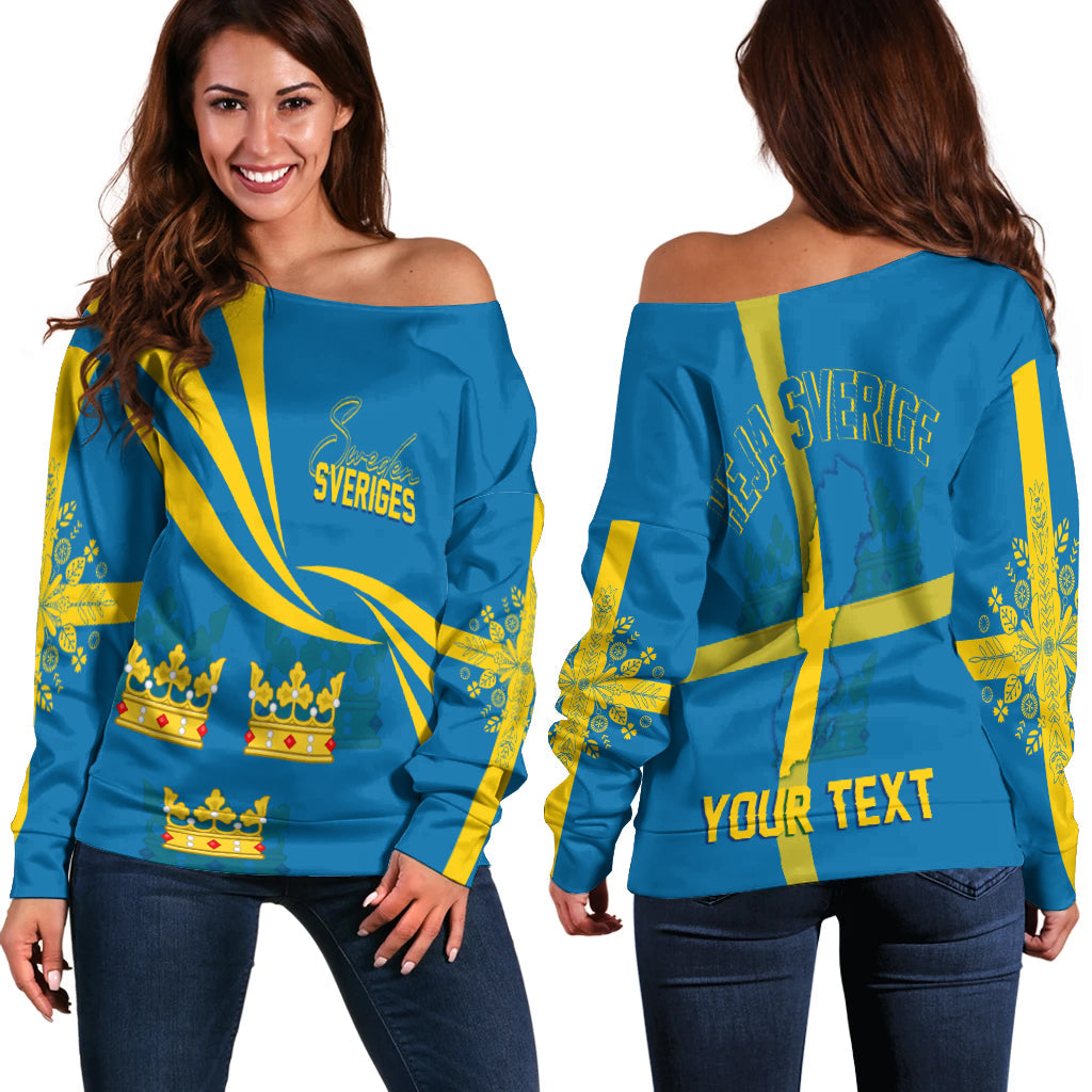 Sweden Three Crowns Personalised Off Shoulder Sweater Heja Sverige - Wonder Print Shop