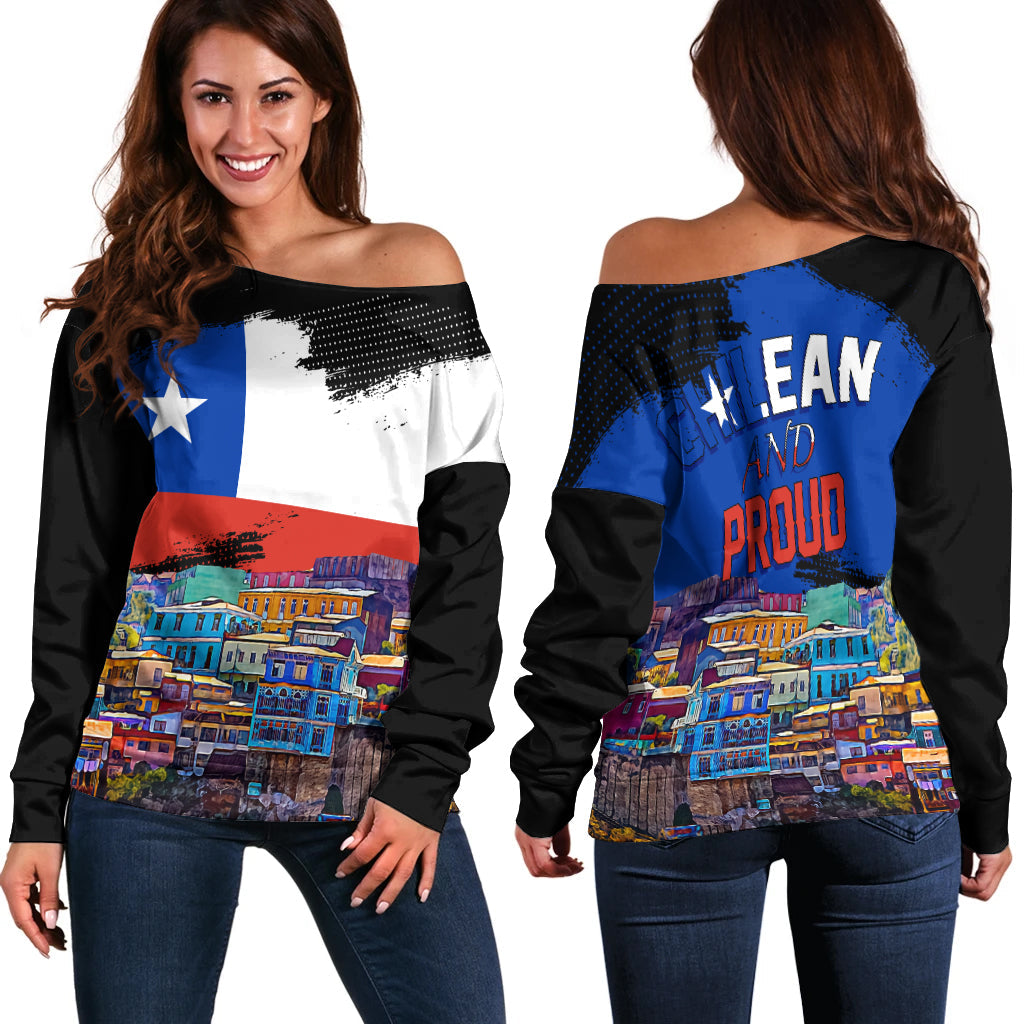 Chile Valparaiso Skyline Off Shoulder Sweater Chilean and Proud - Wonder Print Shop