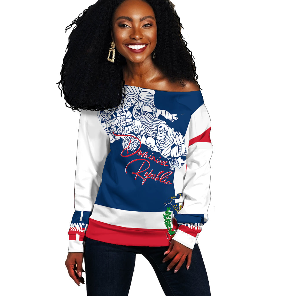 Dominican Republic Off Shoulder Sweater Independence Day Flag Style - Wonder Print Shop