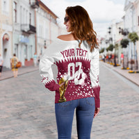 Off-shoulder sweater back: 'YOUR TEXT' maroon World Cup graphic