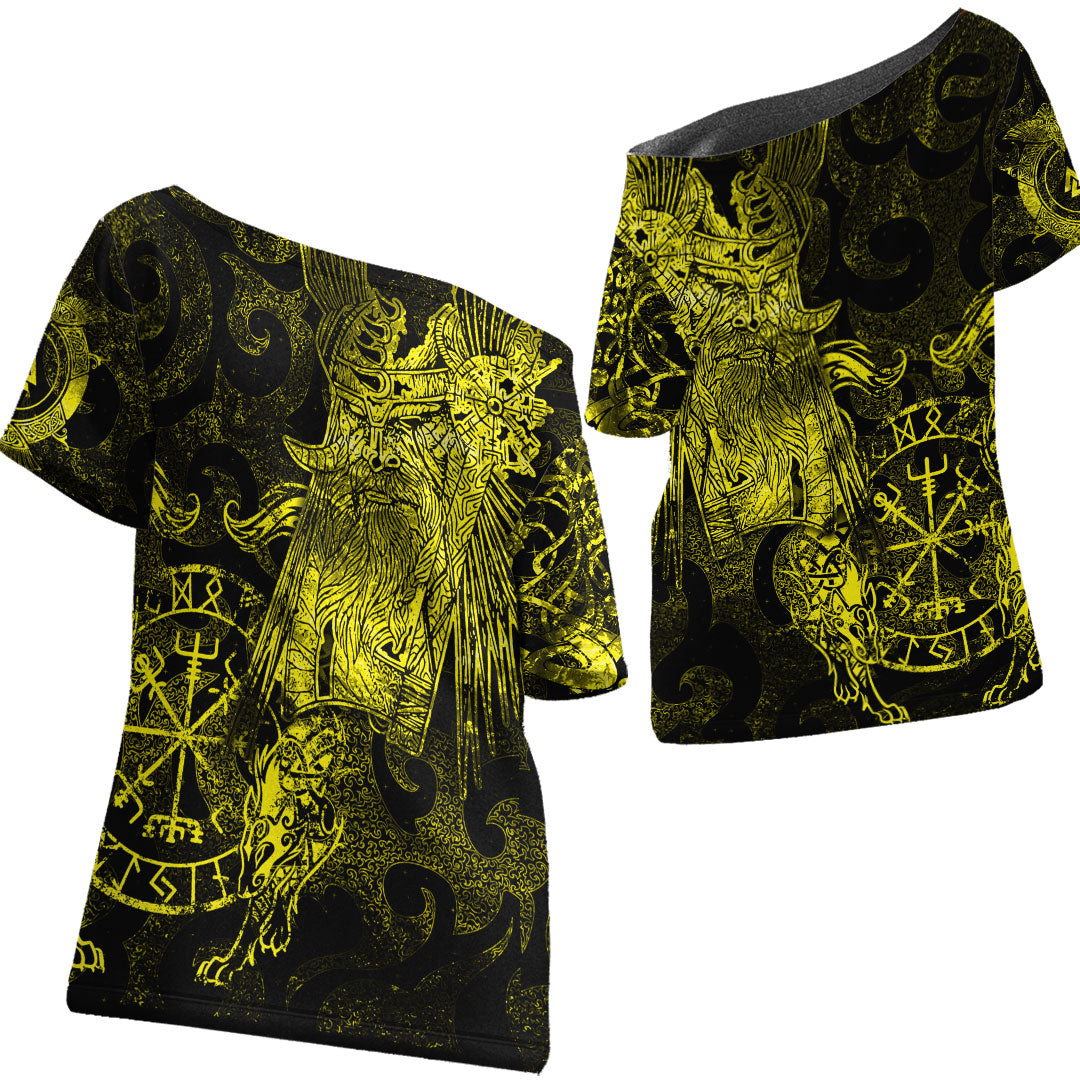 Viking Clothing Viking Odin Tattoo Yellow Version Off Shoulder Sweater RLT12 - Wonder Print Shop