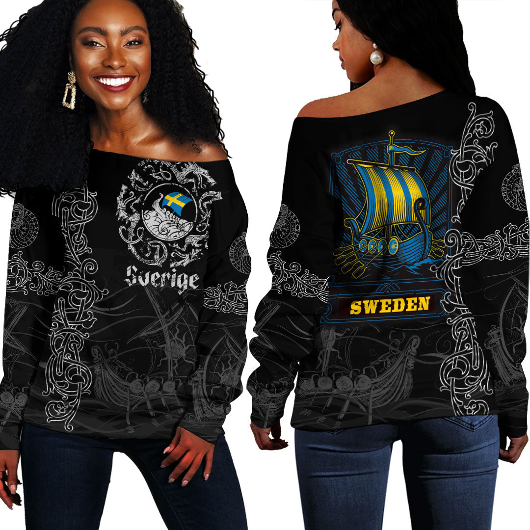 Viking Clothing Viking Drakkar Sweden Warship Off Shoulder Sweater RLT12 - Wonder Print Shop