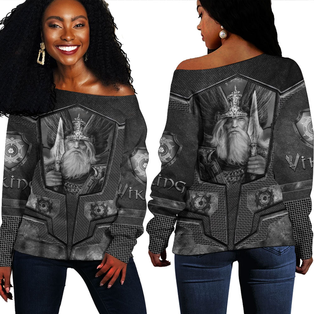 Viking Clothing Armor 3D Style Viking Odin Tattoo Off Shoulder Sweater RLT12 - Wonder Print Shop