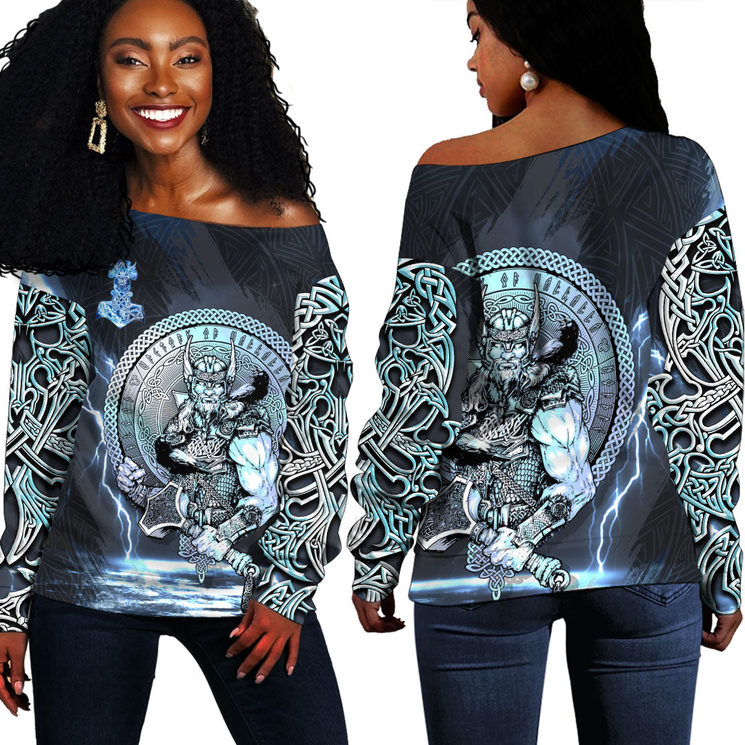 Viking Clothing Viking Thor Norse God of Thunder Off Shoulder Sweater RLT12 - Wonder Print Shop