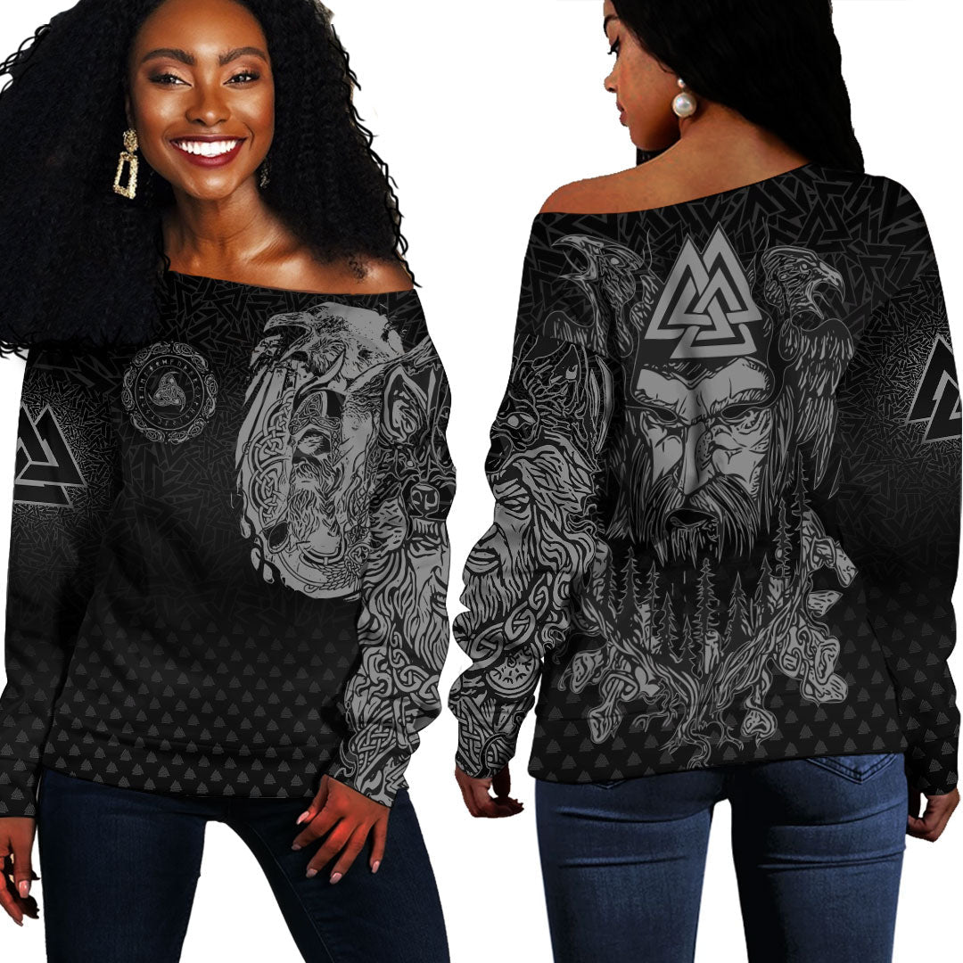 Viking Clothing Viking Odin Raven Tattoo Style Special Version Off Shoulder Sweater RLT12 - Wonder Print Shop