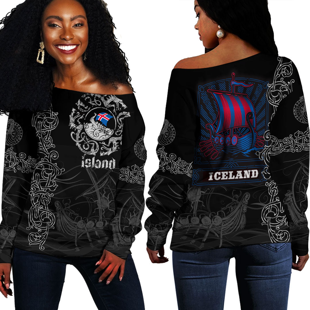 Viking Clothing Viking Drakkar Iceland Warship Off Shoulder Sweater RLT12 - Wonder Print Shop