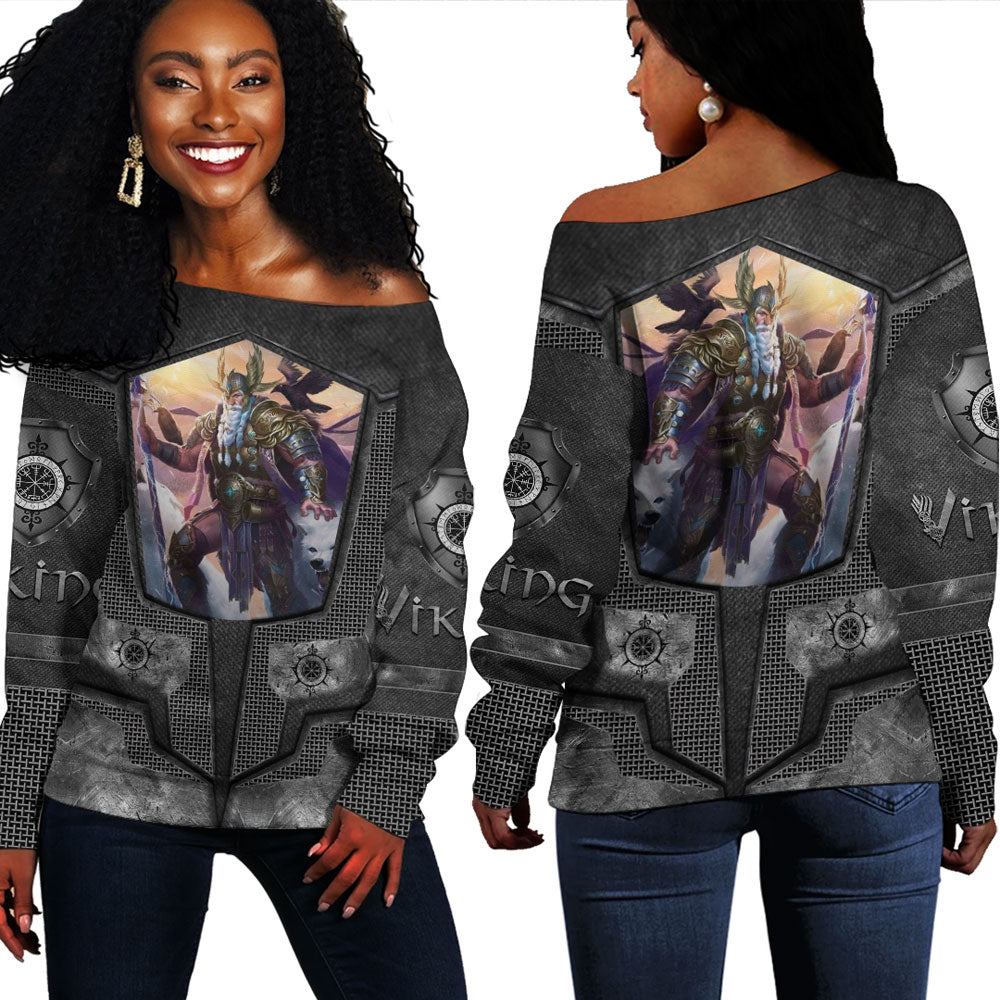 Viking Clothing Armor 3D Style Viking Odin Off Shoulder Sweater RLT12 - Wonder Print Shop