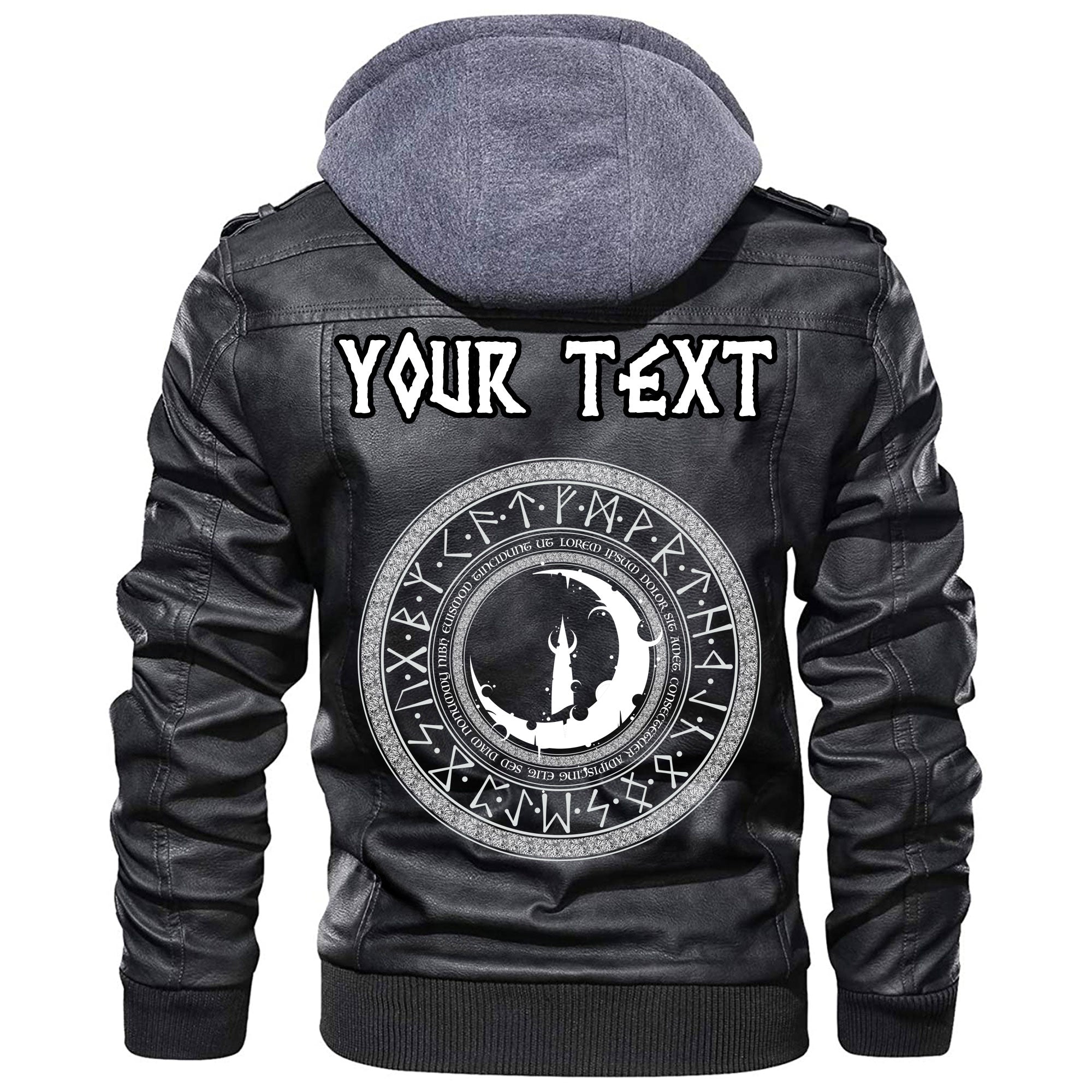 (Custom) Wonder Print Shop - Old Scandinavian Runic Grunge Letters Leather Jacket RLT12 - Wonder Print Shop