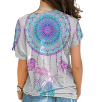 Women's cross-shoulder shirt back, multicolor mandala and dreamcatcher tassels