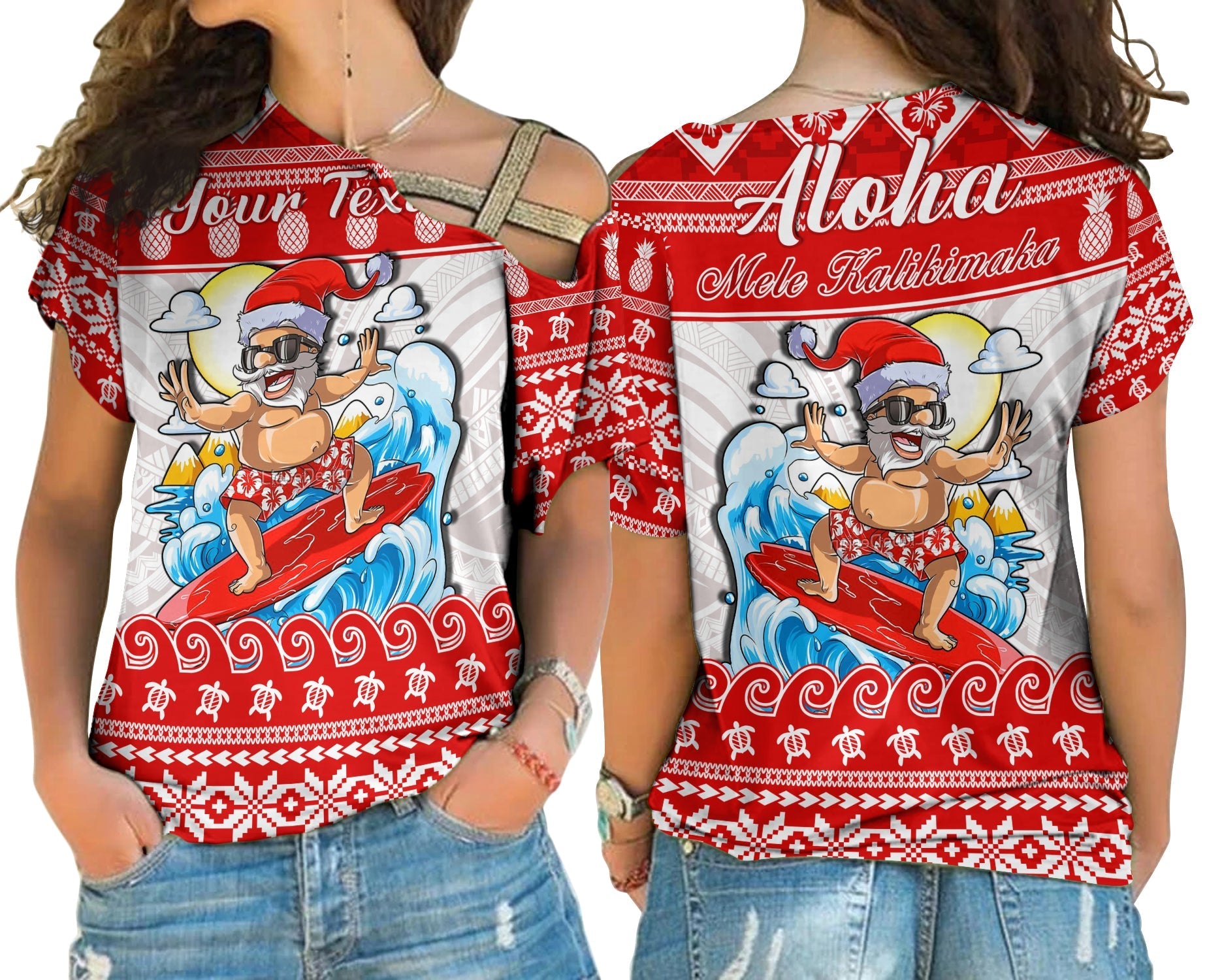 custom-personalised-hawaii-christmas-cross-shoulder-shirt-surfing-santa-mele-kalikimaka-polynesian-lt14