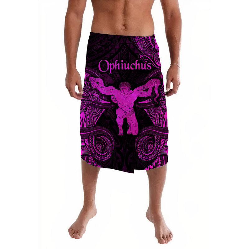Pink and purple Ophiuchus zodiac lavalava sarong with tribal pattern, front design