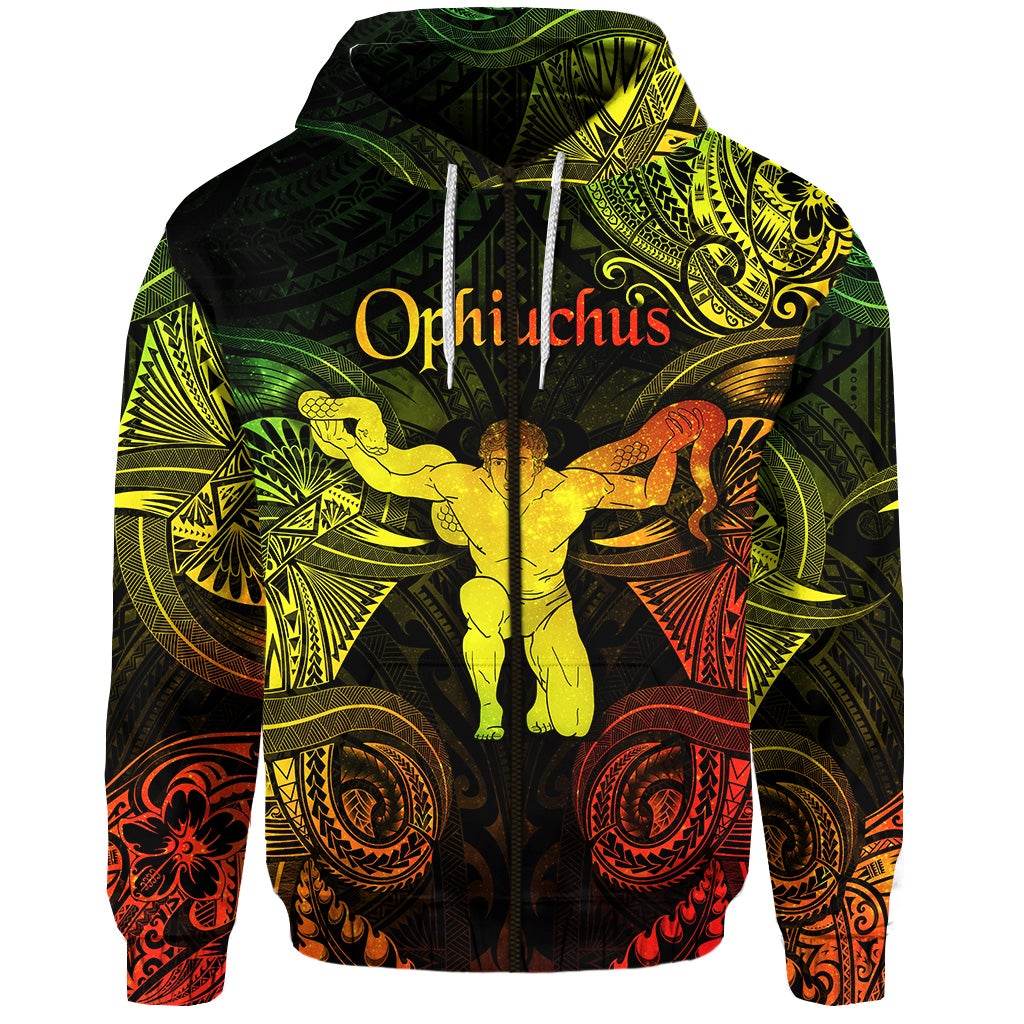 Custom Ophiuchus Zodiac Polynesian Zip Hoodie Unique Style Reggae LT8 - Wonder Print Shop