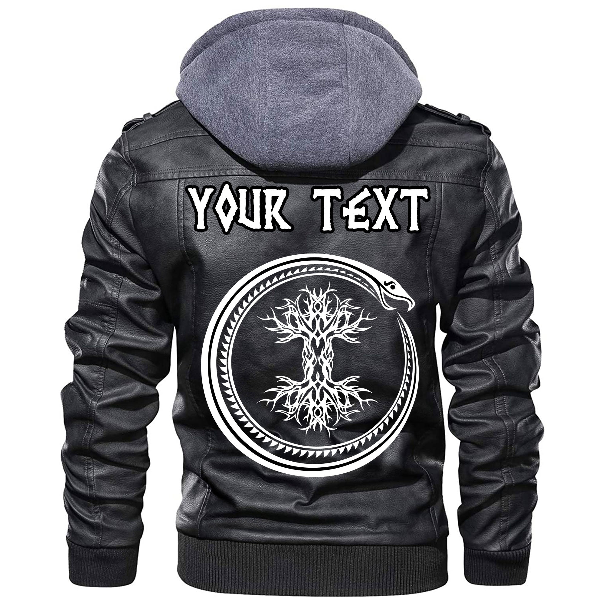 (Custom) Wonder Print Shop - Ouroboros Serpent Curled Up Around Yggdrasil Leather Jacket RLT12 - Wonder Print Shop