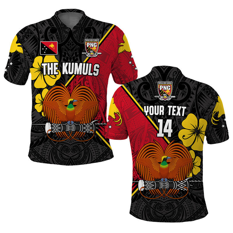 (Custom Text and Number) The Kumuls PNG Polo Shirt Papua New Guinea Polynesian Dynamic Style Black - Wonder Print Shop