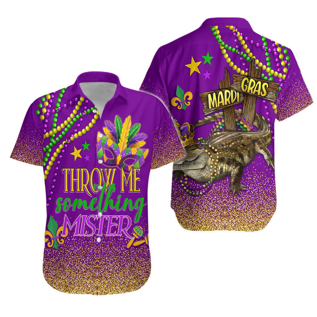 Hawaiian Shirt Mardi Gras - Throw Me Something Mister (Purple) - Wonder Print Shop