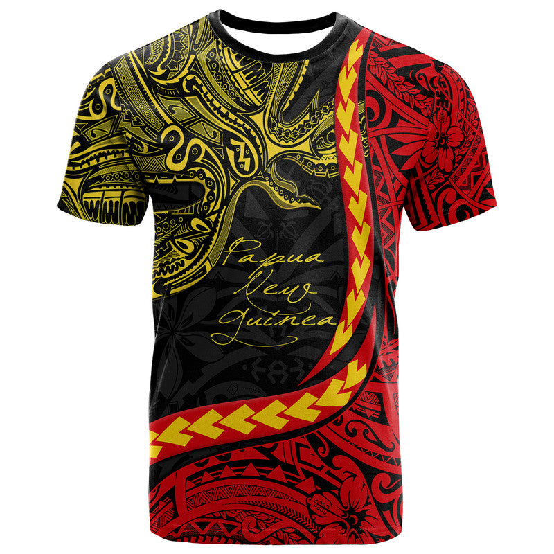 Graphic T-shirt with front print, black with red/yellow bird-and-pattern design