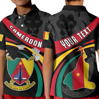 Kids black polo with Gameroon text, Cameroon crest and flag-style print