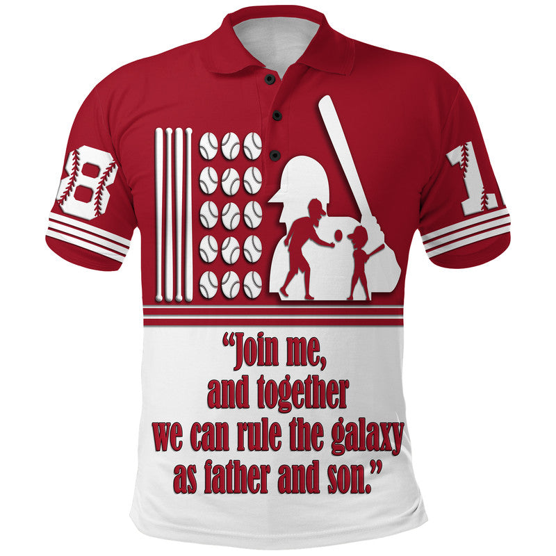 Custom Fathers Day America Dad and Son Baseball Player Polo Shirt Red No.2 - Wonder Print Shop