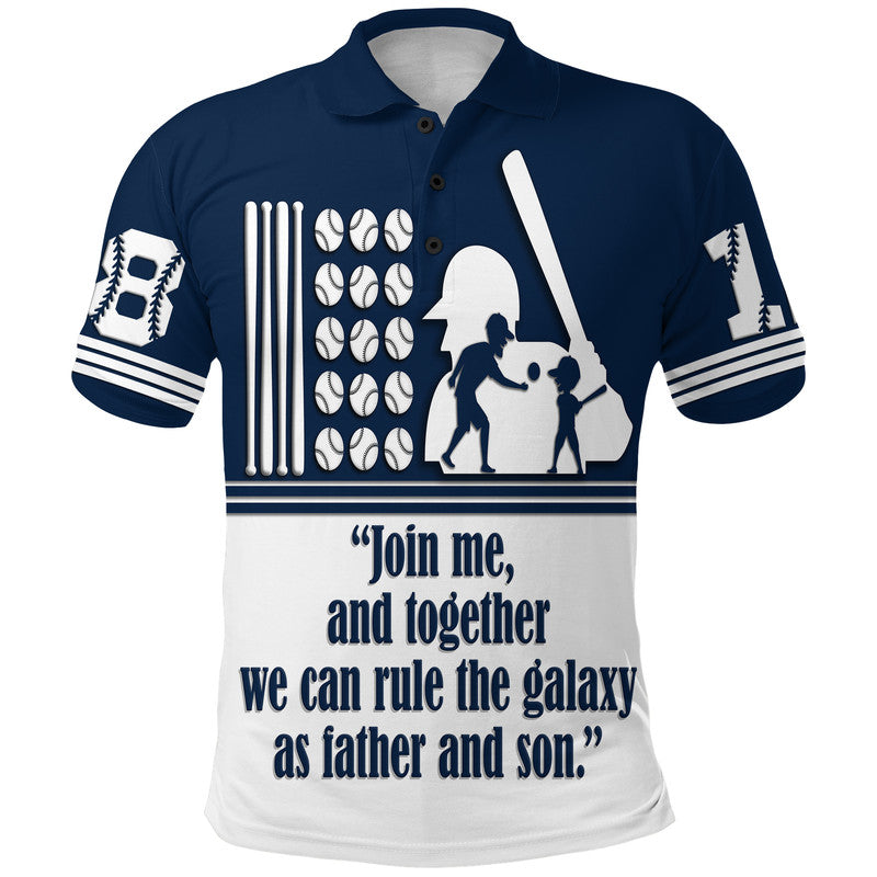 Custom Fathers Day America Dad and Son Baseball Player Polo Shirt Blue No.2 - Wonder Print Shop