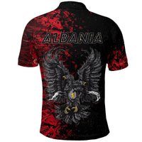 Albania eagle polo shirt, black/red back print with ALBANIA lettering and eagle