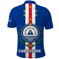 Back of blue polo with Cabo Verde crest and 'CABO VERDE' below