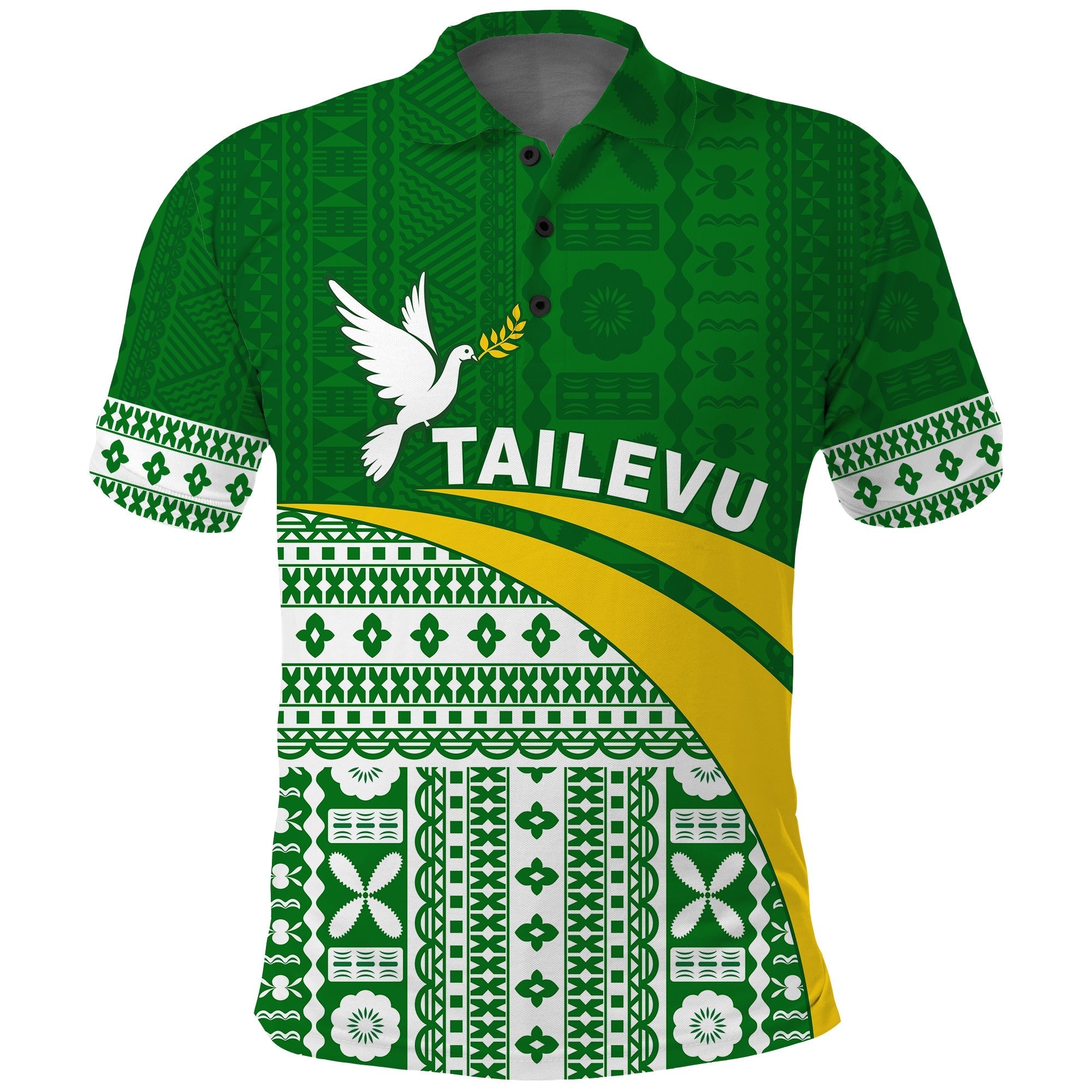 Tailevu Rugby Polo Shirt Fiji Rugby Tapa Pattern Green LT13 - Wonder Print Shop