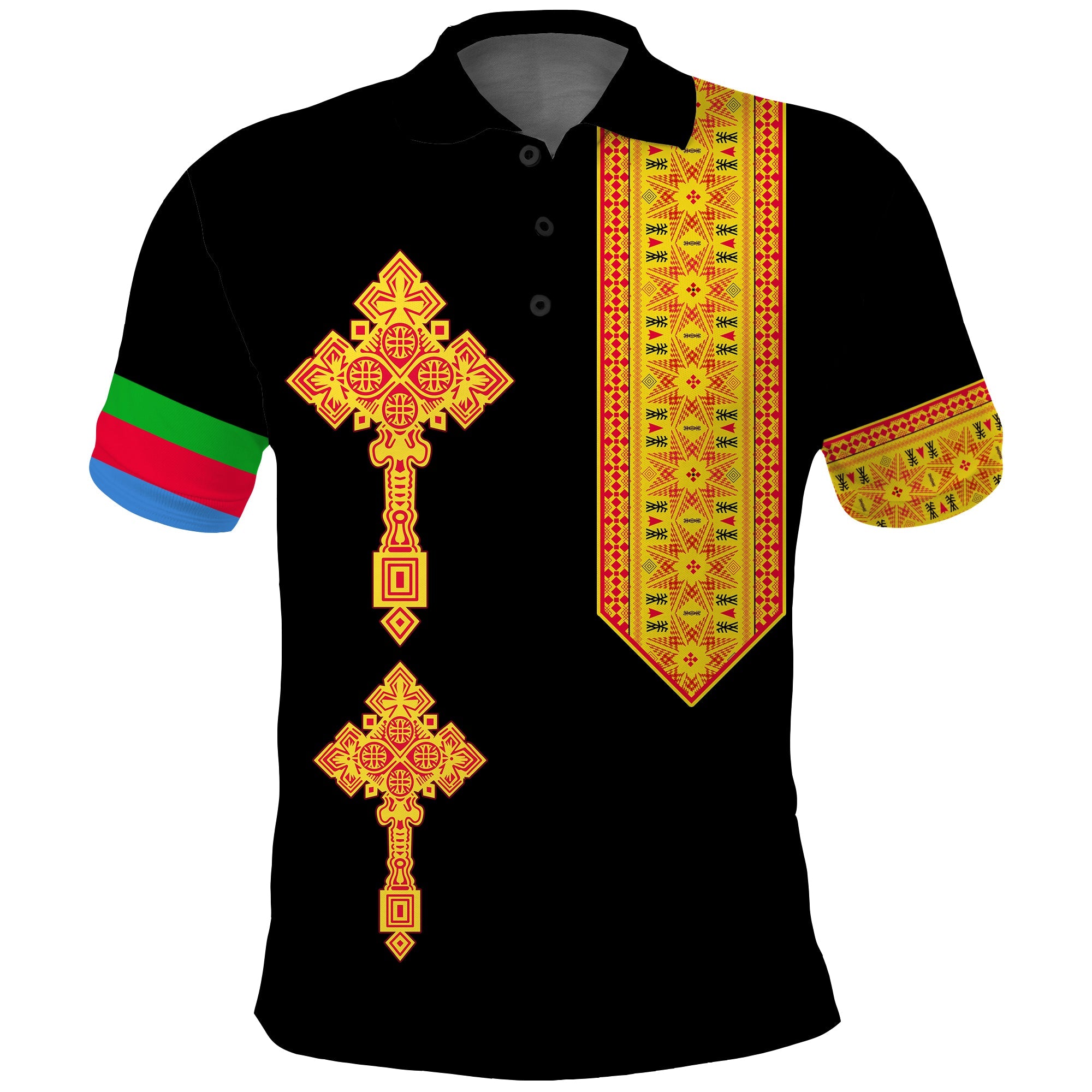 Eritrea Tibeb Polo Shirt Eritrean Cross Mix Flag Version Black LT13 - Wonder Print Shop