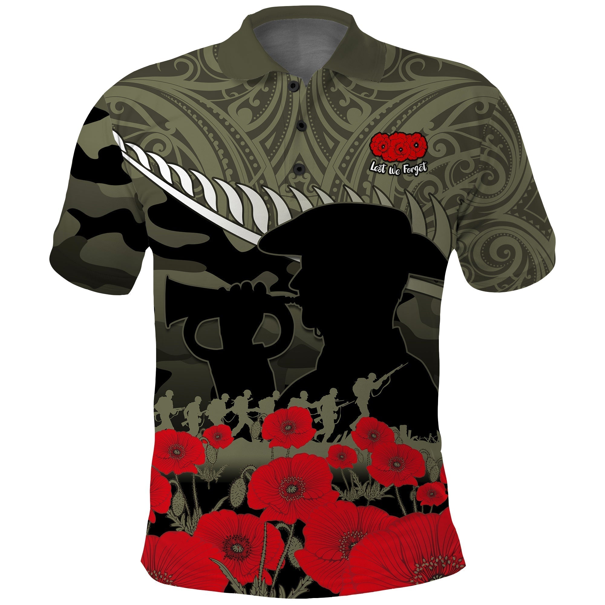 New Zealand ANZAC 2022 Polo Shirt Maori Camouflage - Wonder Print Shop