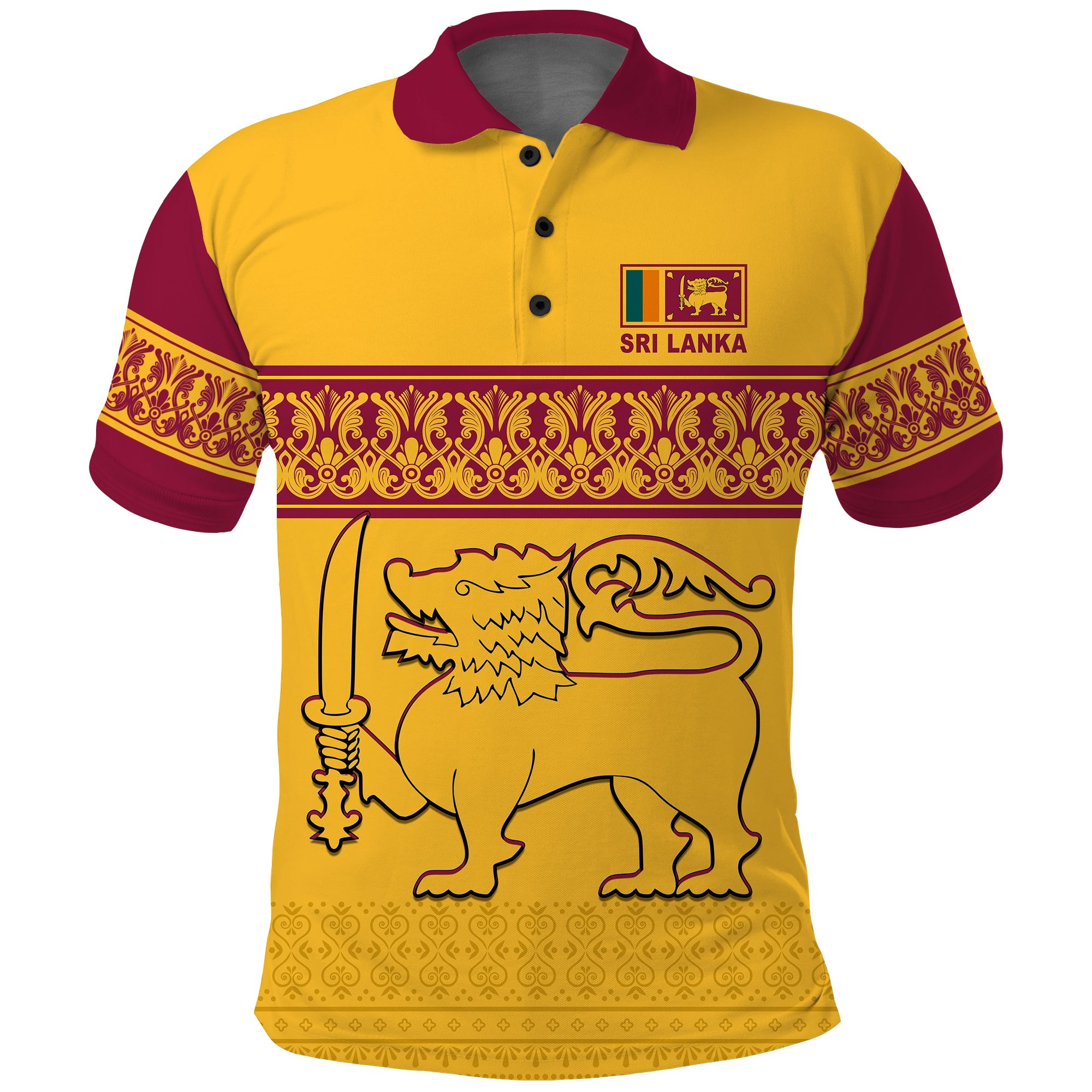 Sri Lanka Polo Shirt Traditional Pattern and Lion Flag LT13 - Wonder Print Shop