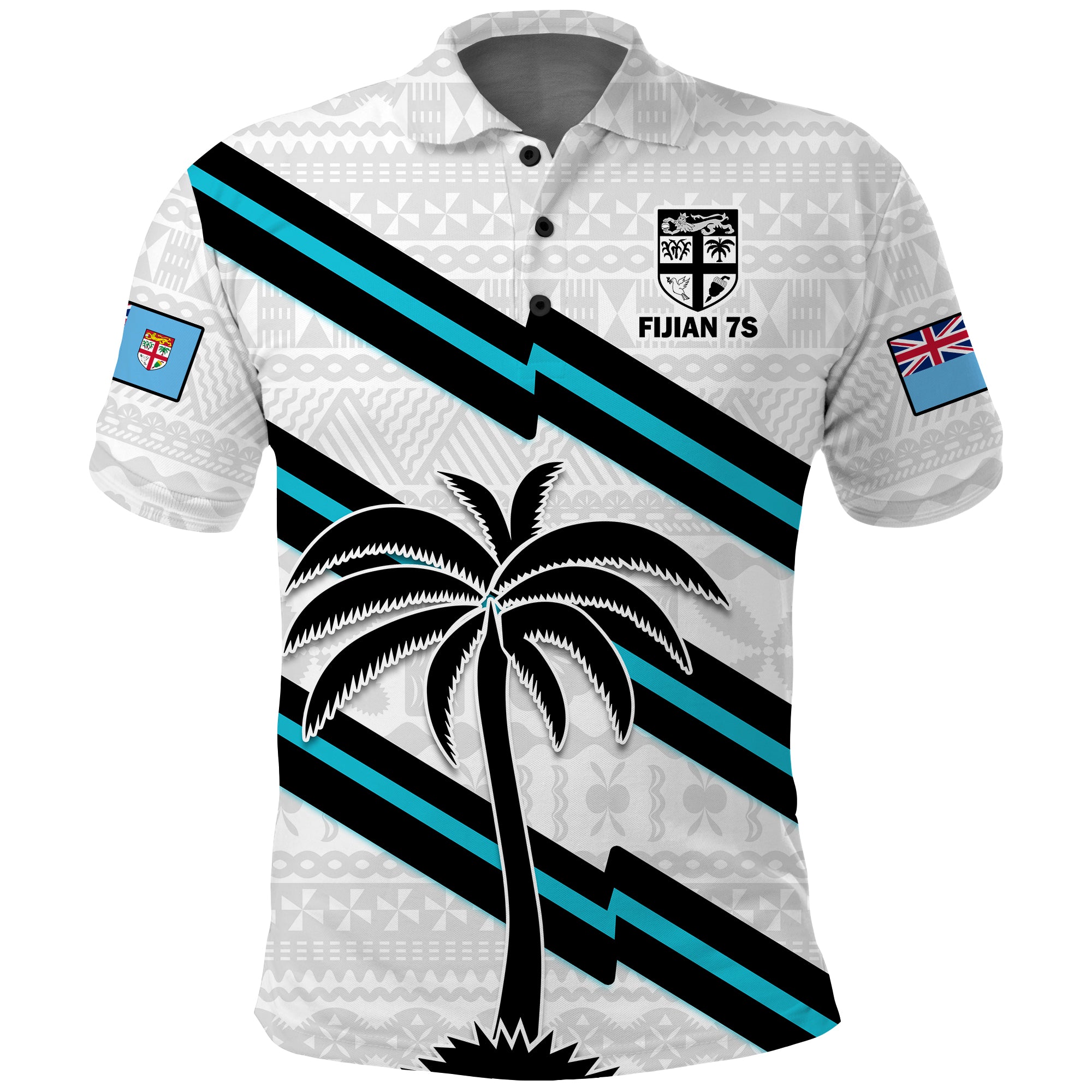 (Custom Text And Number) Fiji Rugby Tapa Pattern Fijian 7s White Polo Shirt - Wonder Print Shop