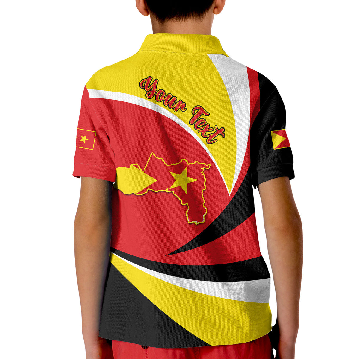 Kids Tigray Polo Rücken mit „YounTetry“-Text und Karte-/Sternmotiv