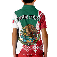 Kids polo back: YOUR TEXT with eagle graphic, red/white/green Aztec pattern