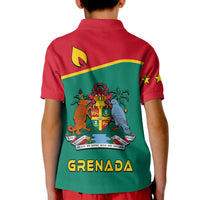 Kinder-Poloshirt Grenada, Rückansicht rot-grün mit Wappen und GRENADA-Schrift