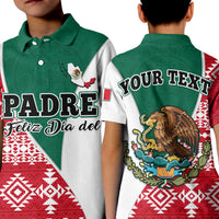 Kids polo front: PADRE Feliz Día del, red/white/green Aztec print