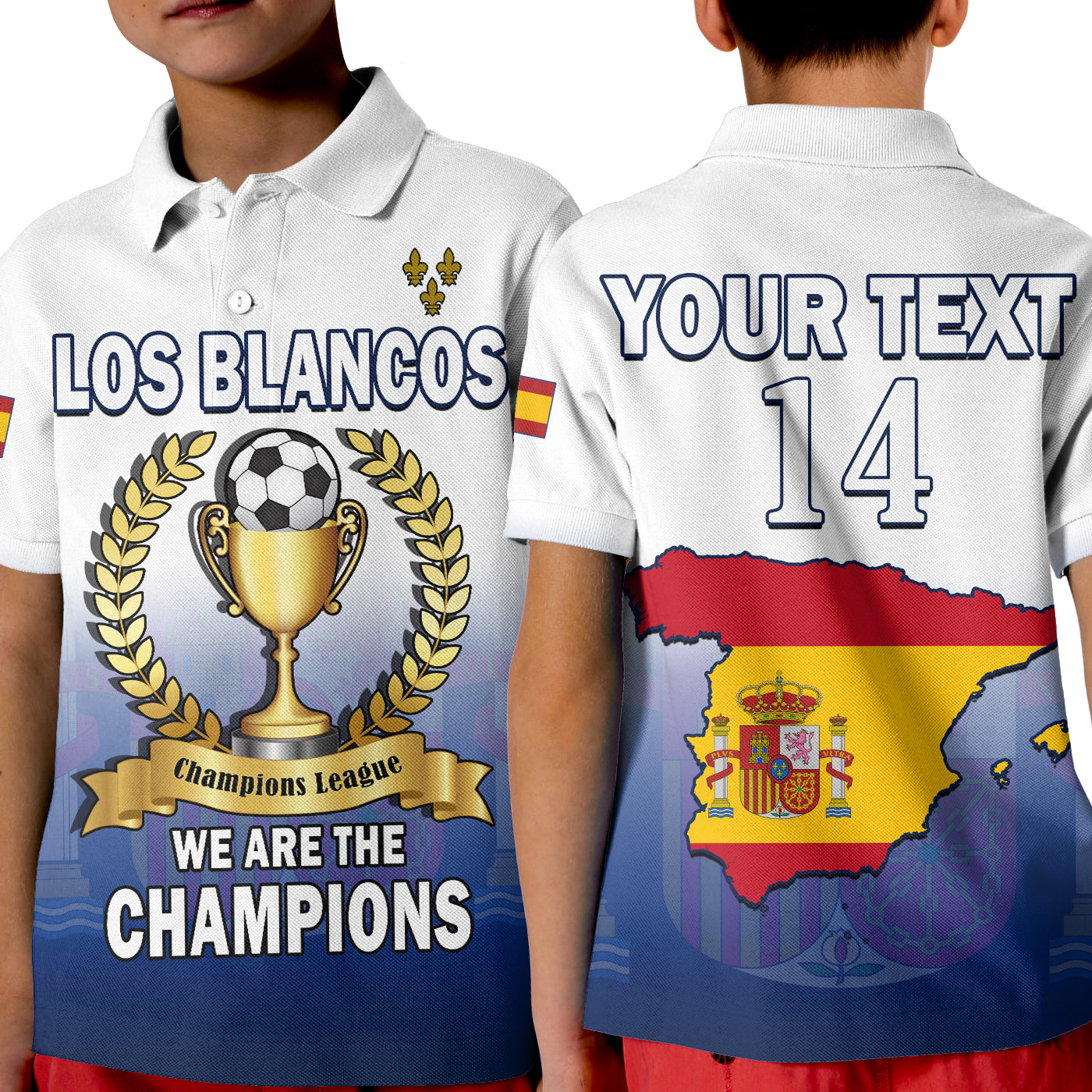 (Custom Text and Number) Spanish Polo Shirt Football 2022 KID We Are Champions - Wonder Print Shop