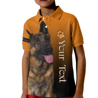 Orange Kinder-Poloshirt mit German-Shepherd-Frontdruck und Pfotenmotiv