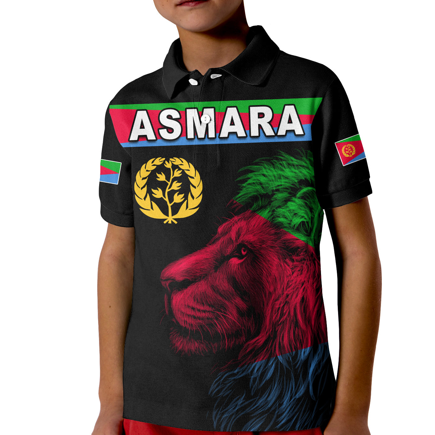 Asmara Eritrean Polo Shirt KID Eritrea Lion Proud Olive Symbol LT13 - Wonder Print Shop