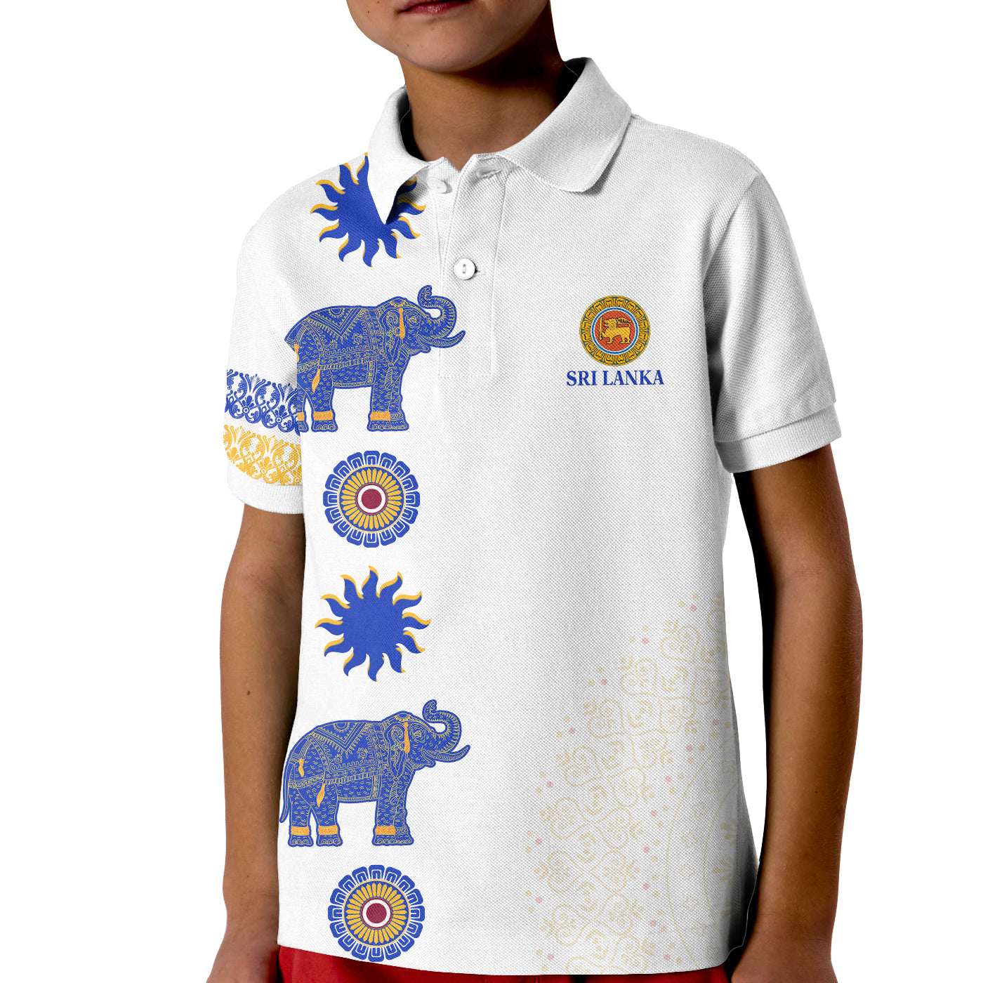 Sri Lanka Polo Shirt KID Traditional Pattern and Elephants LT13 - Wonder Print Shop