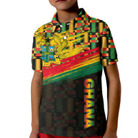 Kids black polo with multicolor graphic print, button collar