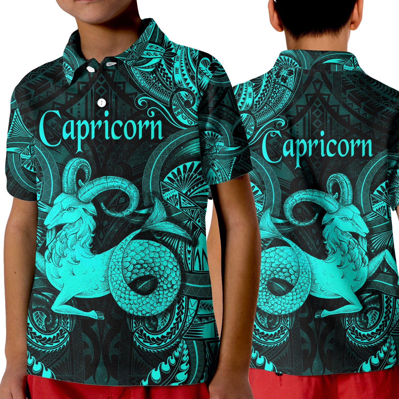 Capricorn Zodiac Polynesian Polo Shirt KID Unique Style Turquoise LT8 - Wonder Print Shop