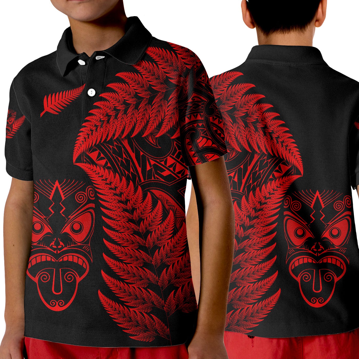 New Zealand Haka Rugby Maori Polo Shirt KID Silver Fern Vibes Red LT8 - Wonder Print Shop