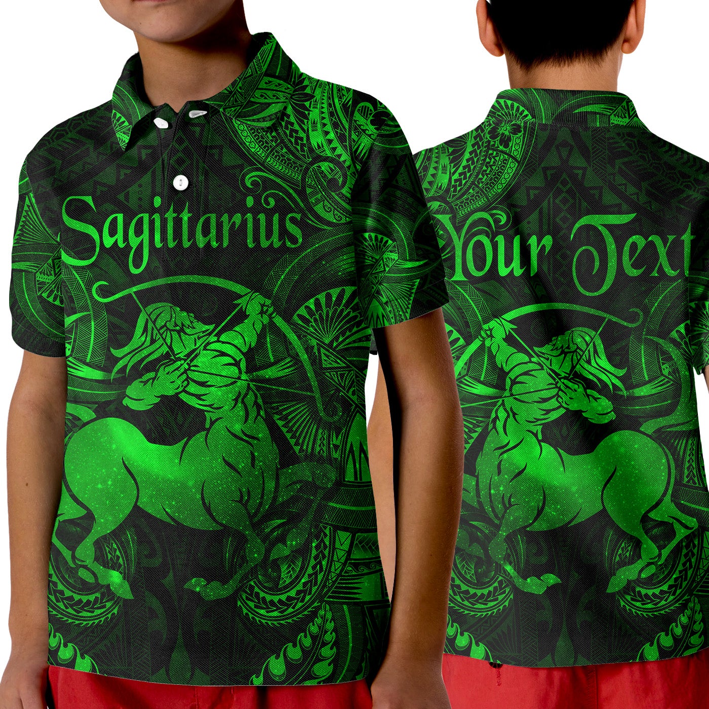 Custom Sagittarius Zodiac Polynesian Polo Shirt KID Unique Style Green LT8 - Wonder Print Shop