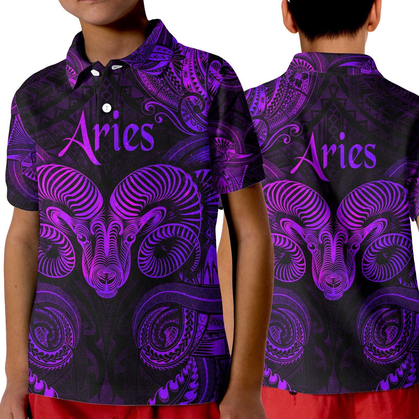 Aries Zodiac Polynesian Polo Shirt KID Unique Style Purple LT8 - Wonder Print Shop