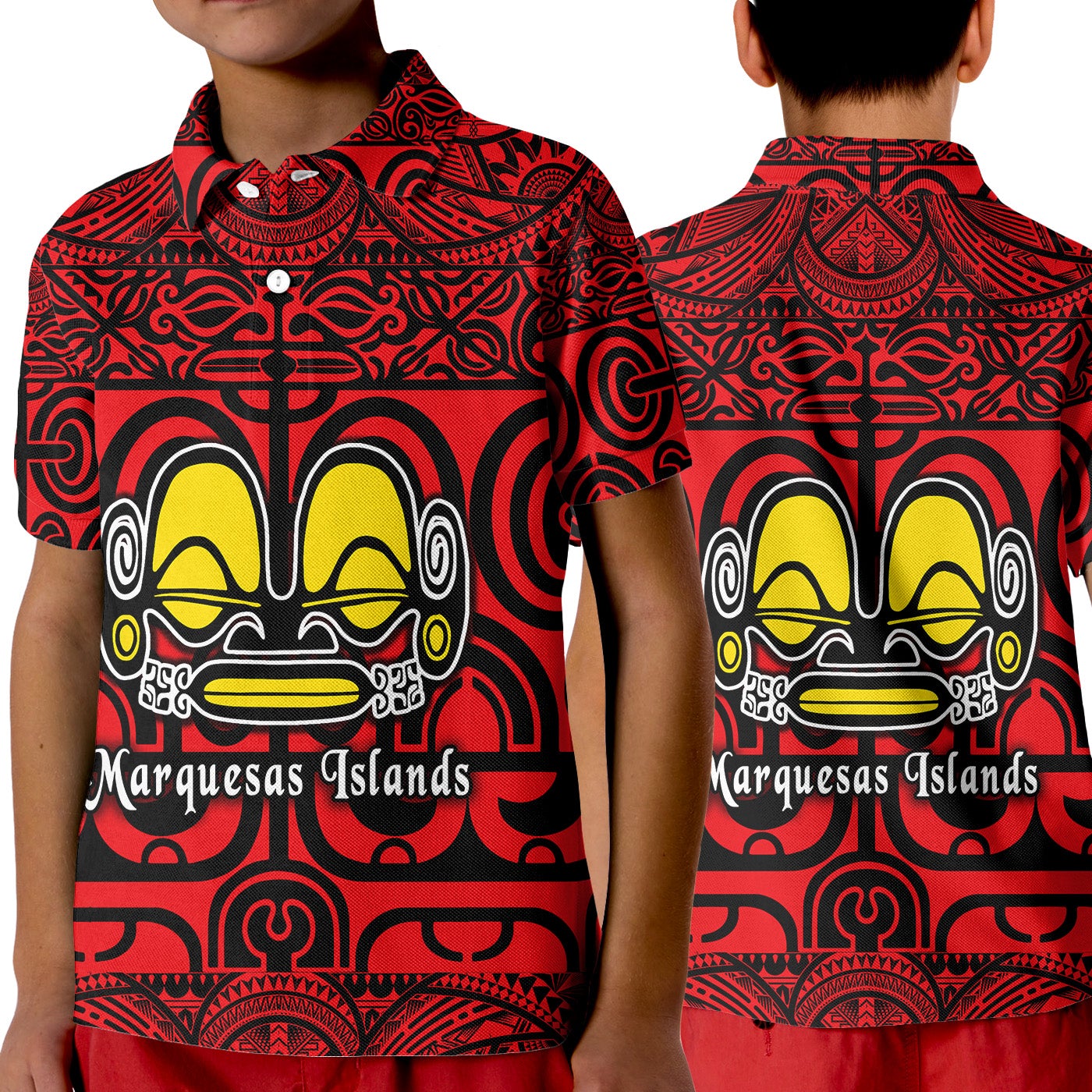 Marquesas Islands Polo Shirt KID Marquesan Tattoo Simple Style Red LT8 - Wonder Print Shop