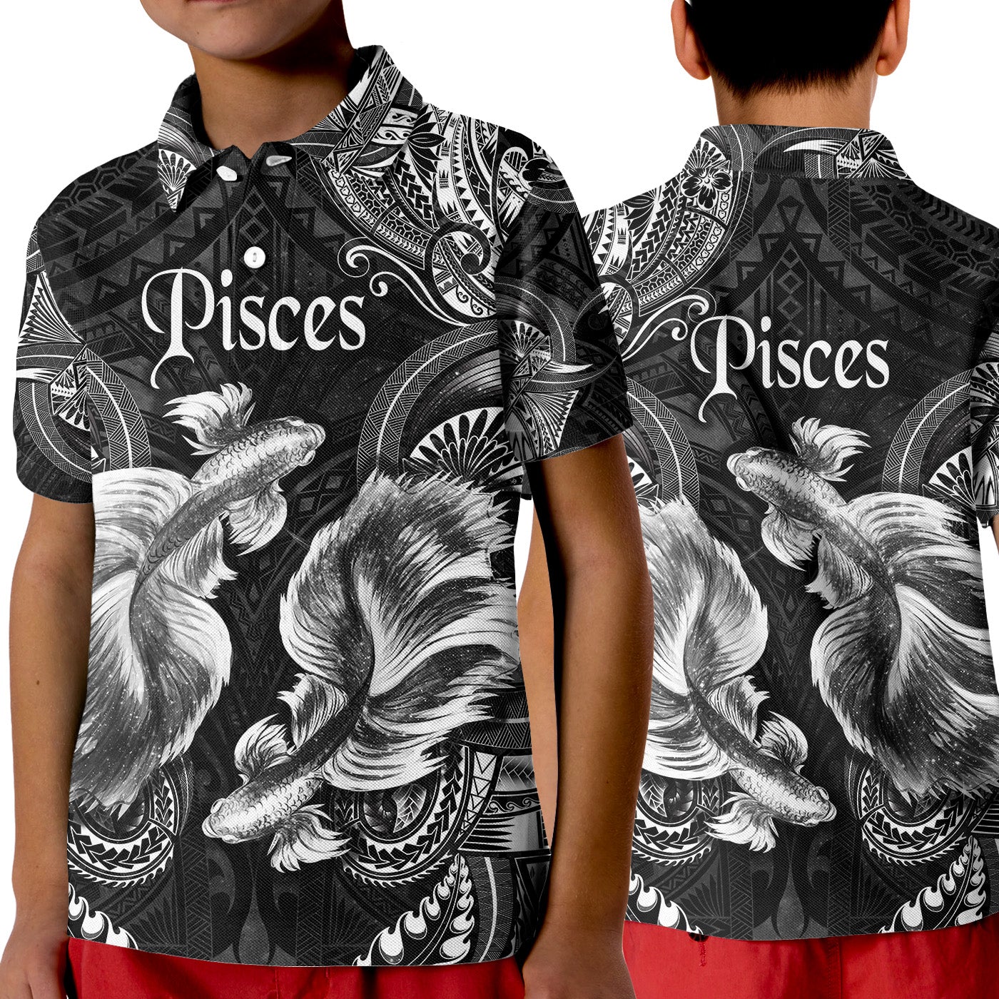 Pisces Zodiac Polynesian Polo Shirt KID Unique Style Black LT8 - Wonder Print Shop