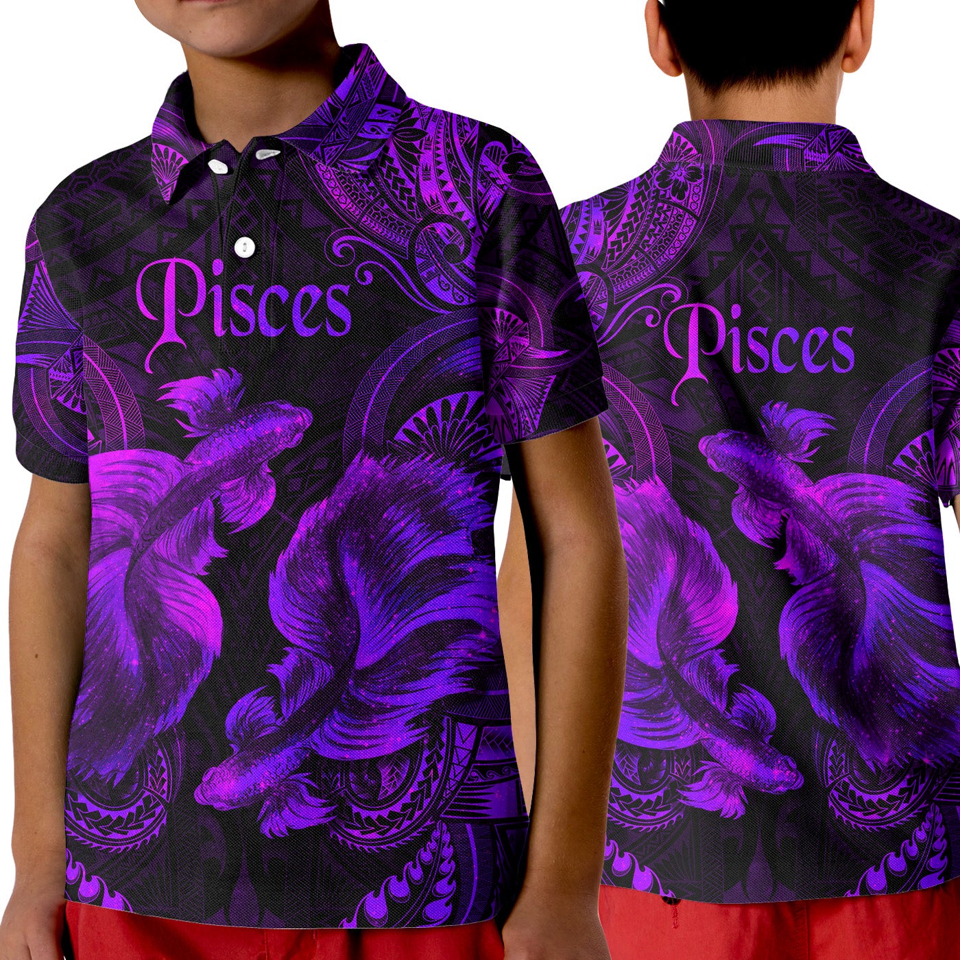 Pisces Zodiac Polynesian Polo Shirt KID Unique Style Purple LT8 - Wonder Print Shop