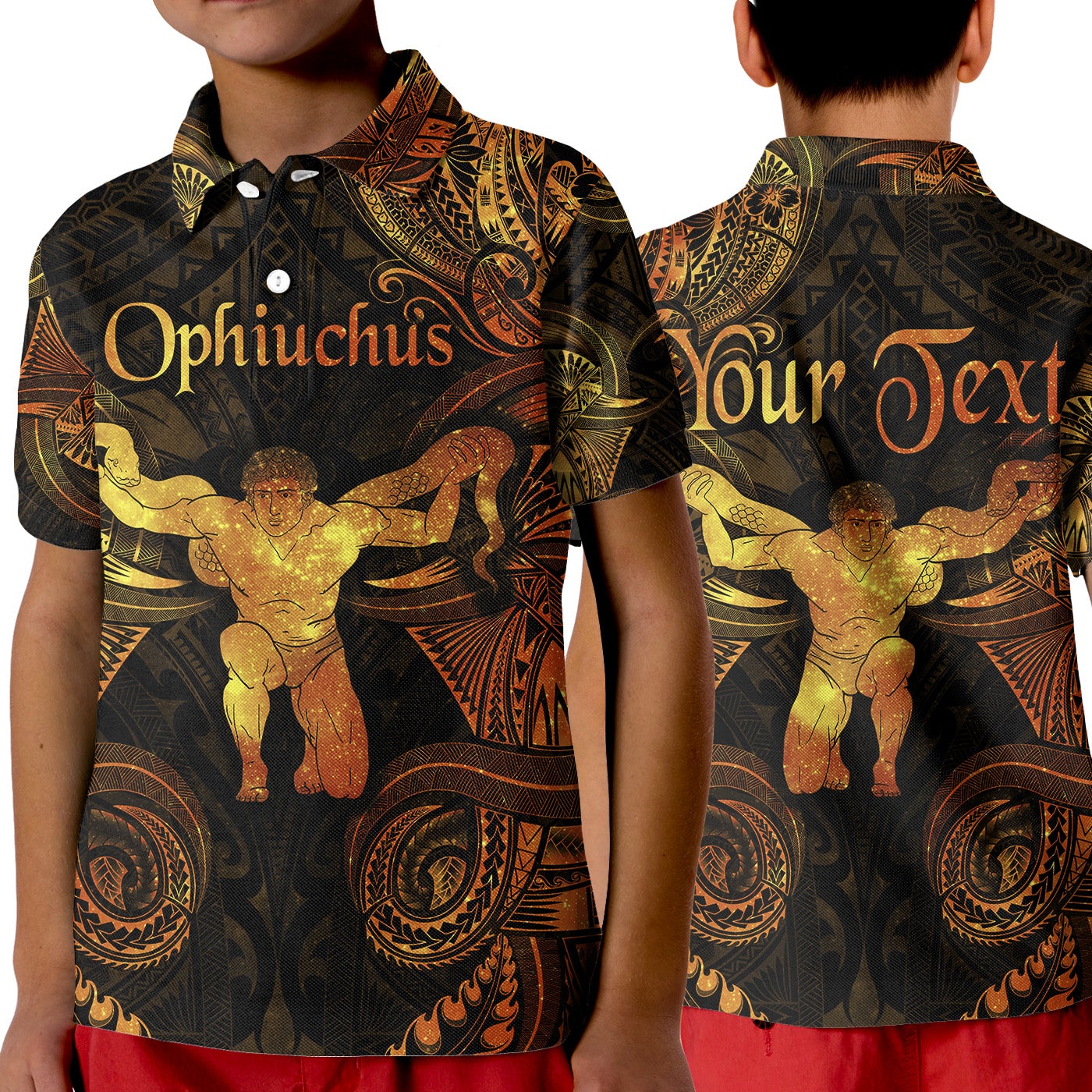 Custom Ophiuchus Zodiac Polynesian Polo Shirt KID Unique Style Gold LT8 - Wonder Print Shop